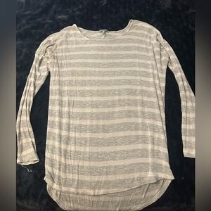 Charlotte Russe Gray and White Striped Long Sleeve Top
